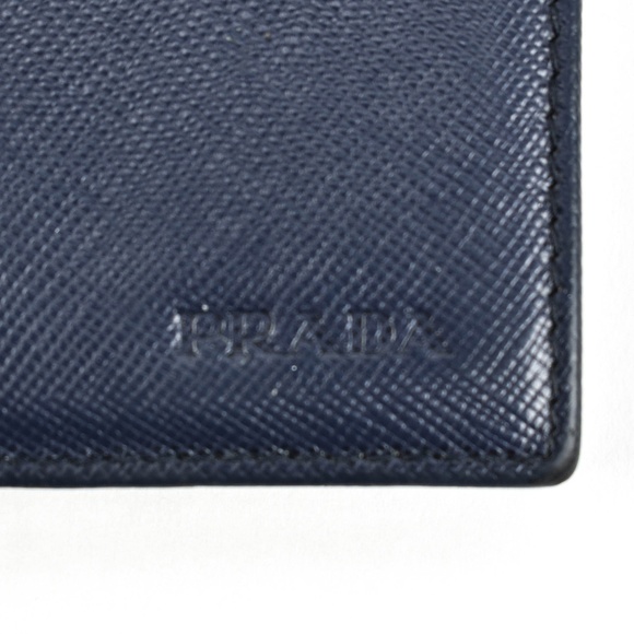 PRADA: Navy Blue Saffiano Leather & Logo Wallet r - Picture 8 of 8